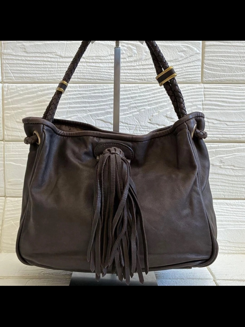 Mulberry Dark Brown Leather Shoulder Bag with Tassel